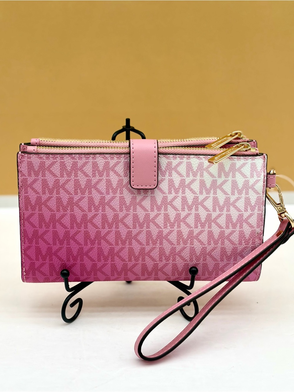 MICHAEL KORS Pink Signature Ombre Double Zip Wristlet Wallet Carnation - Picture 4 of 9